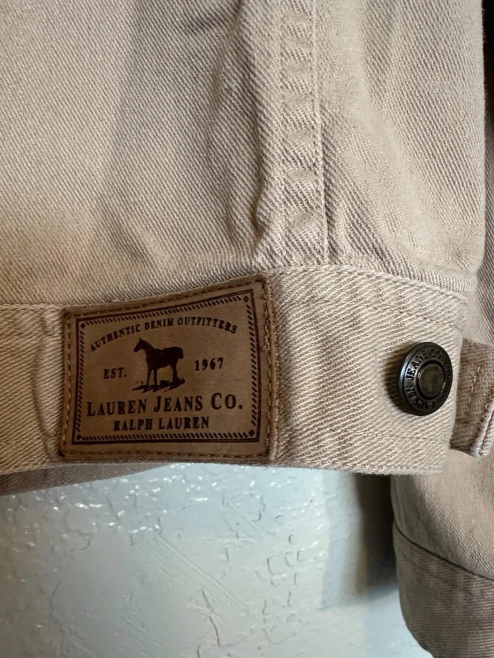Ralph Lauren Light Tan Button-Up Jean Jacket W Corduroy Collar GUC M - Picture 5 of 5